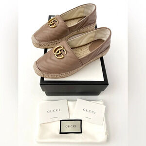 New GUCCI || Marmont GG Leather Espadrille Loafer Rose Pink New US 6.5 EU 36.5